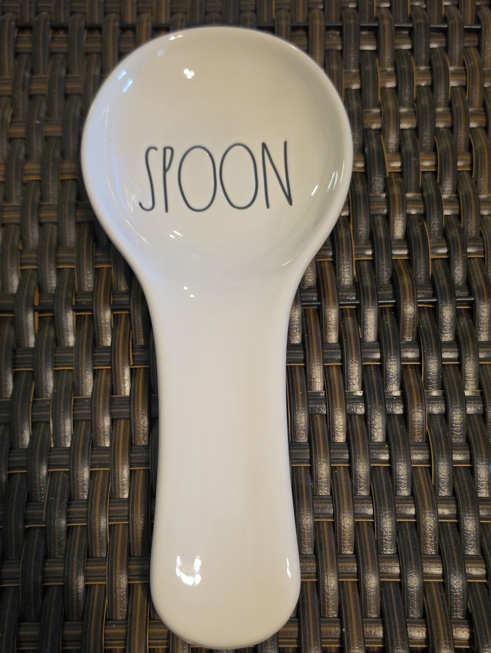 Rae Dunn White Ceramic Spoon Rest with Black Lettering New